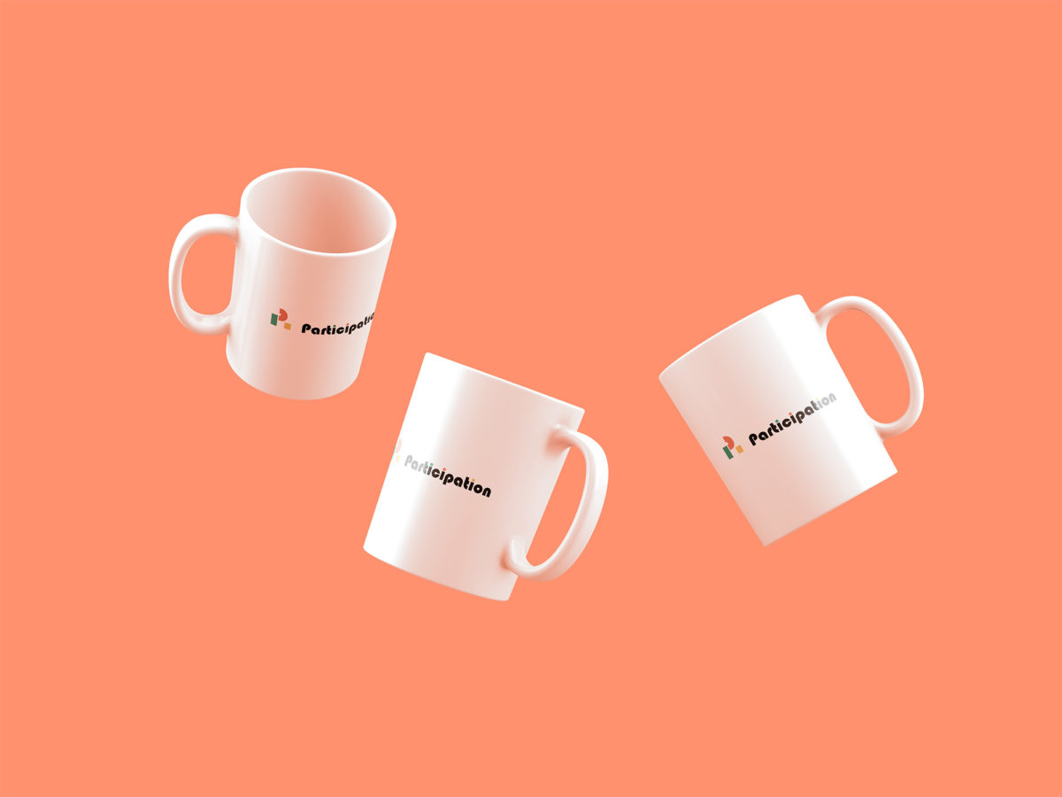 3 mugs avec le logo "Participation" crée pour la plateforme MTE